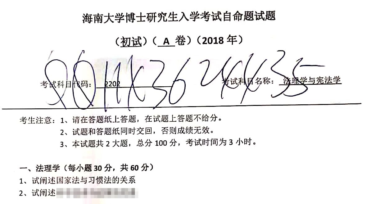 海南大学2202法理学与宪法学考博真题