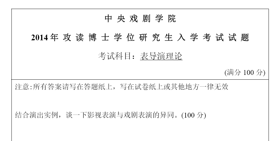 中央戏剧学院表导演理论考博真题