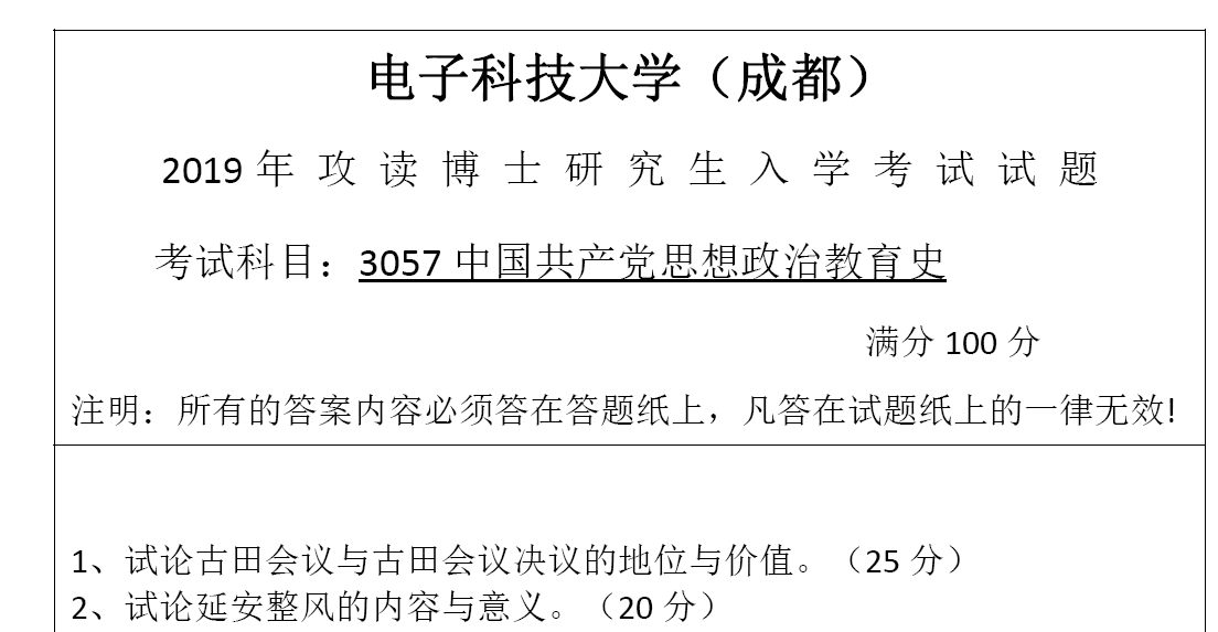 成都电子科技大学中国共产党思想政治教育史考博真题