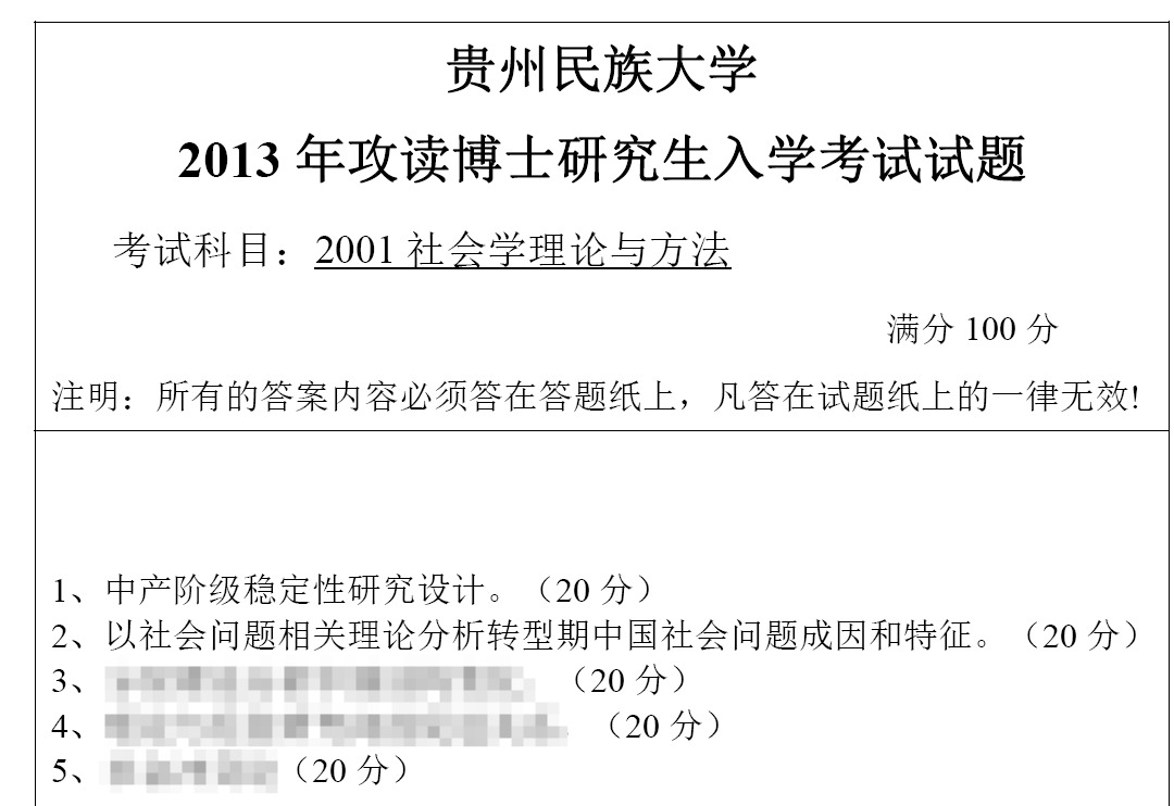 贵州民族大学社会学理论与方法考博真题