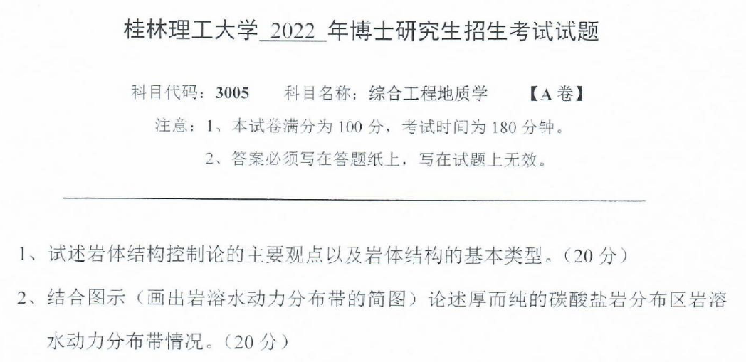 桂林理工大学综合工程地质学考博真题