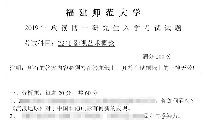 2019年福建师范大学2241影视艺术概论考博真题