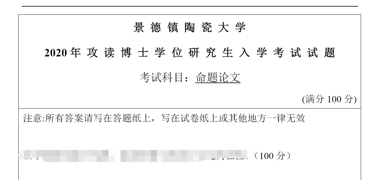2020年景德镇陶瓷大学设计学专业命题论文考博真题